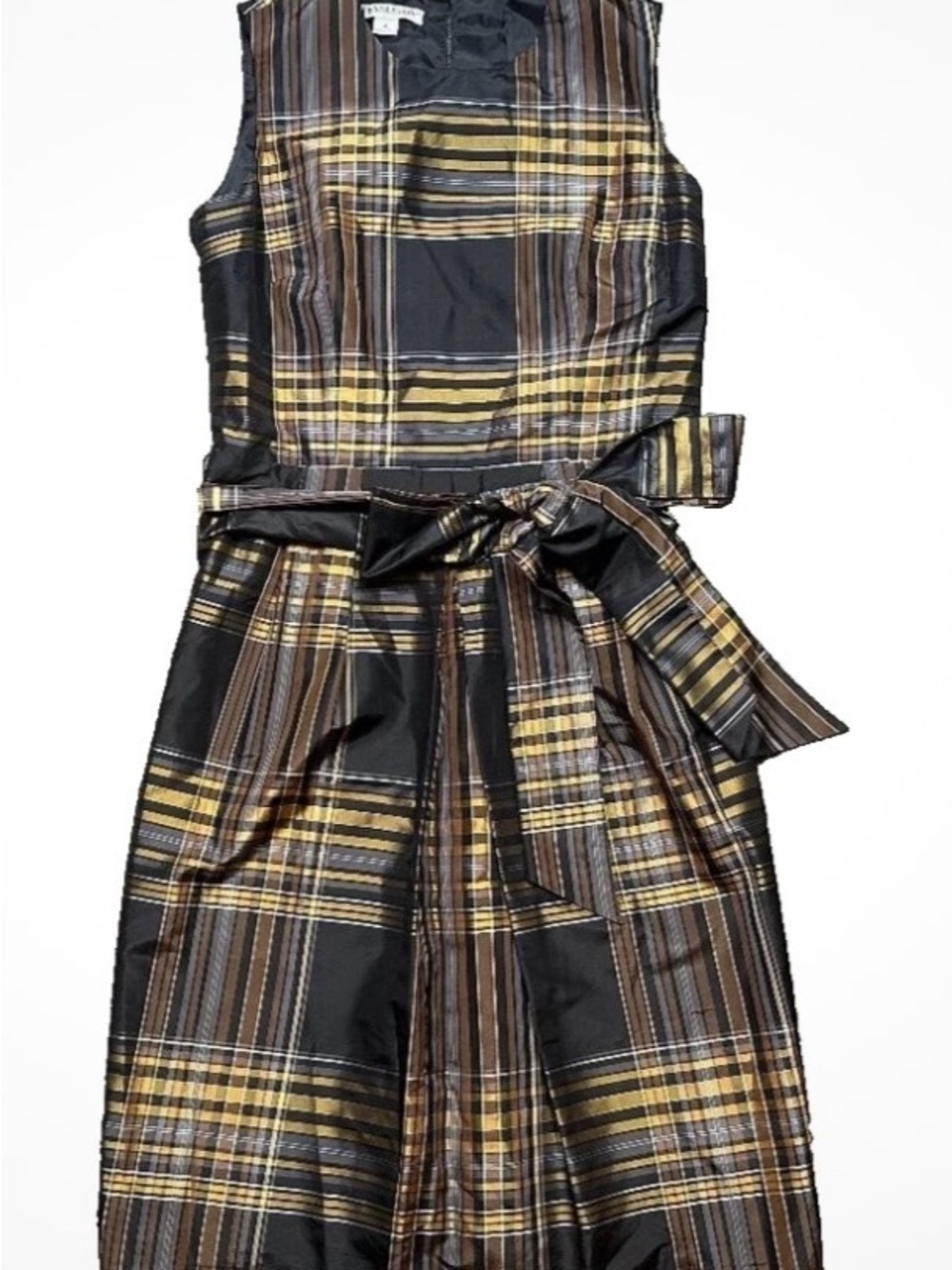 Pendleton Striped Dress in Black, Brown & Gold Tones